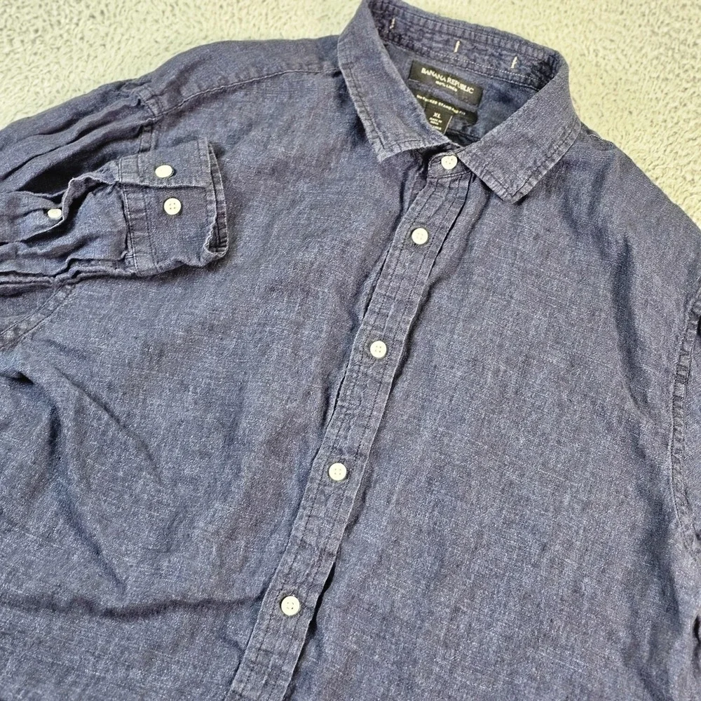 Banana Republic Shirt Mens XL Blue 100% Linen Long Sleeve Button Up‎ Casual